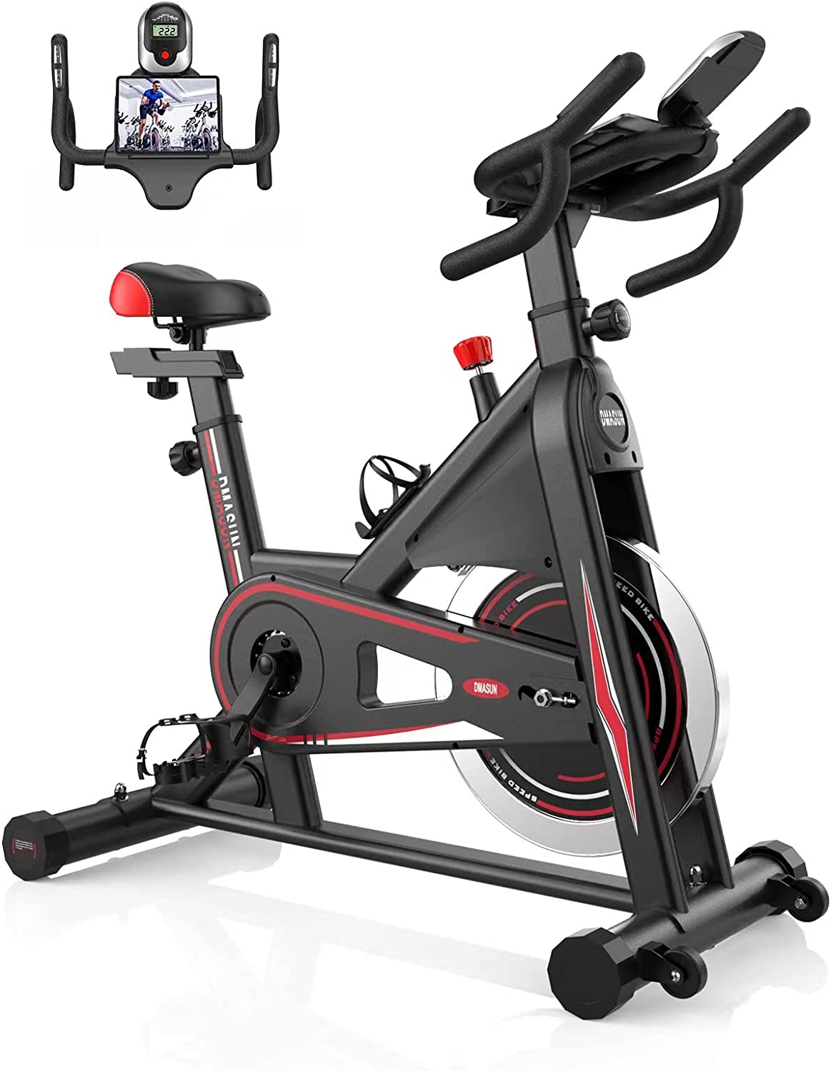 Exercise Bike, DMASUN Magnetic Resistance Pro Indoor Cycling Bike 350lbs Weight Capacity Stationary Bike, Comfortable Seat Cushion, Multi - grips Handlebar, Heavy Flywheel Upgraded Version