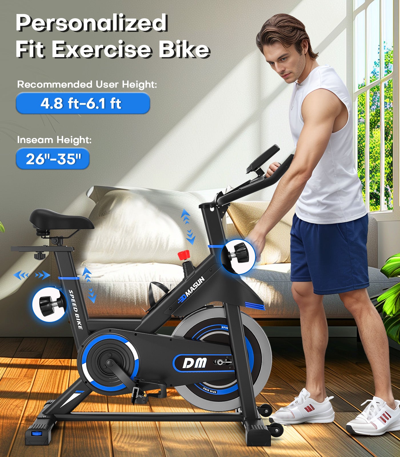 DMASUN Exercise Bike, Indoor Cycling Bike Stationary, Cycle Bike with Comfortable Seat Cushion, Digital Display with Pulse
