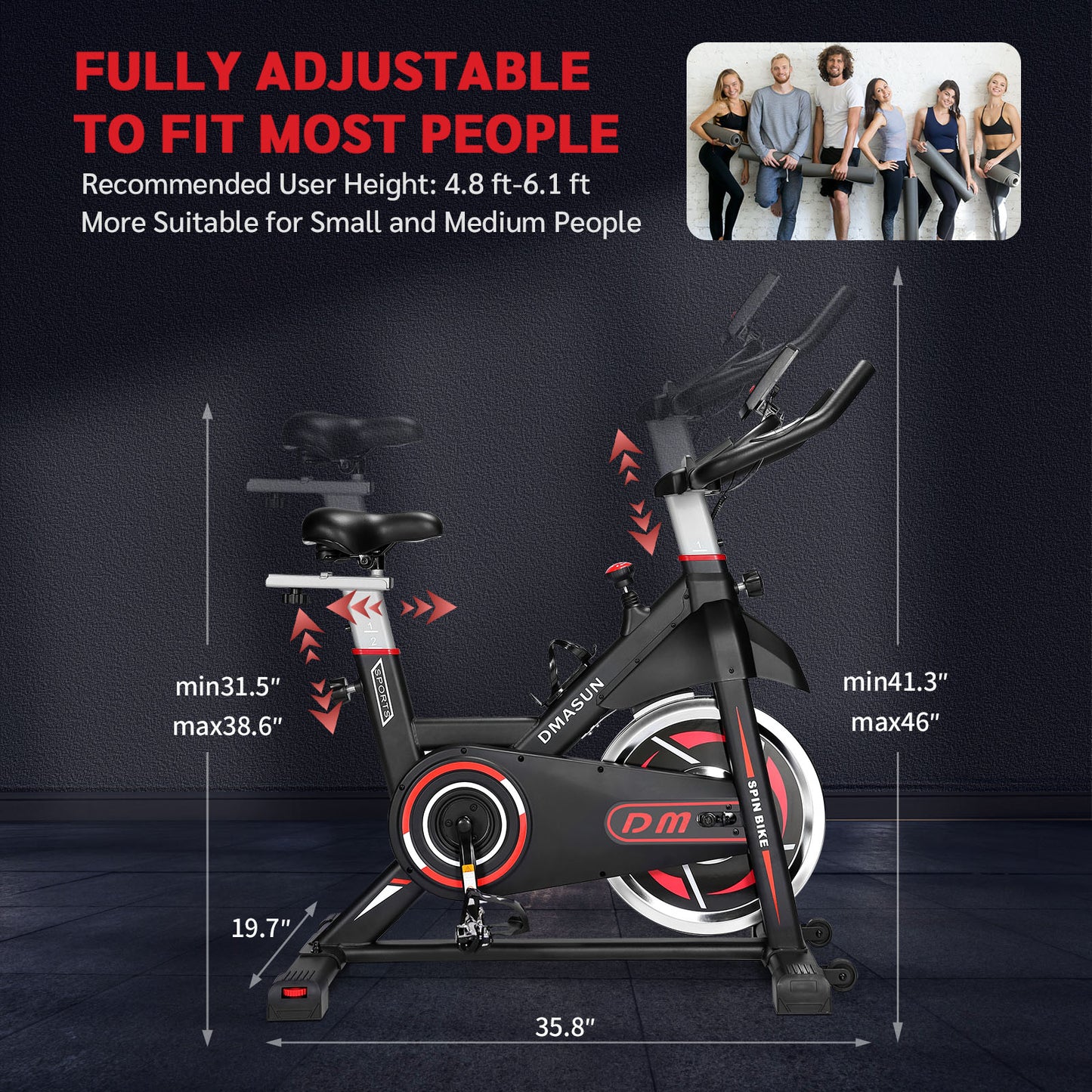 DMASUN Magnetic Resistance/Brake Pad Exercise Bike, Indoor Cycling Bike Stationary, Cycle Bike with Comfortable Seat Cushion, Digital Display with Pulse, Pad Holder