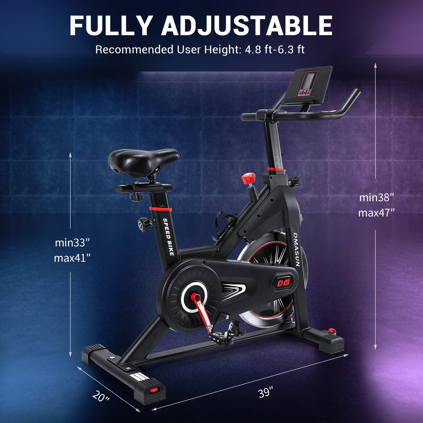 DMASUN Exercise Bike, Magnetic Resistance Stationary Bike, Indoor Cycling Bike with Comfortable Seat Cushion, Digital Display with Pulse, Pad Holder (2023 Upgraded)