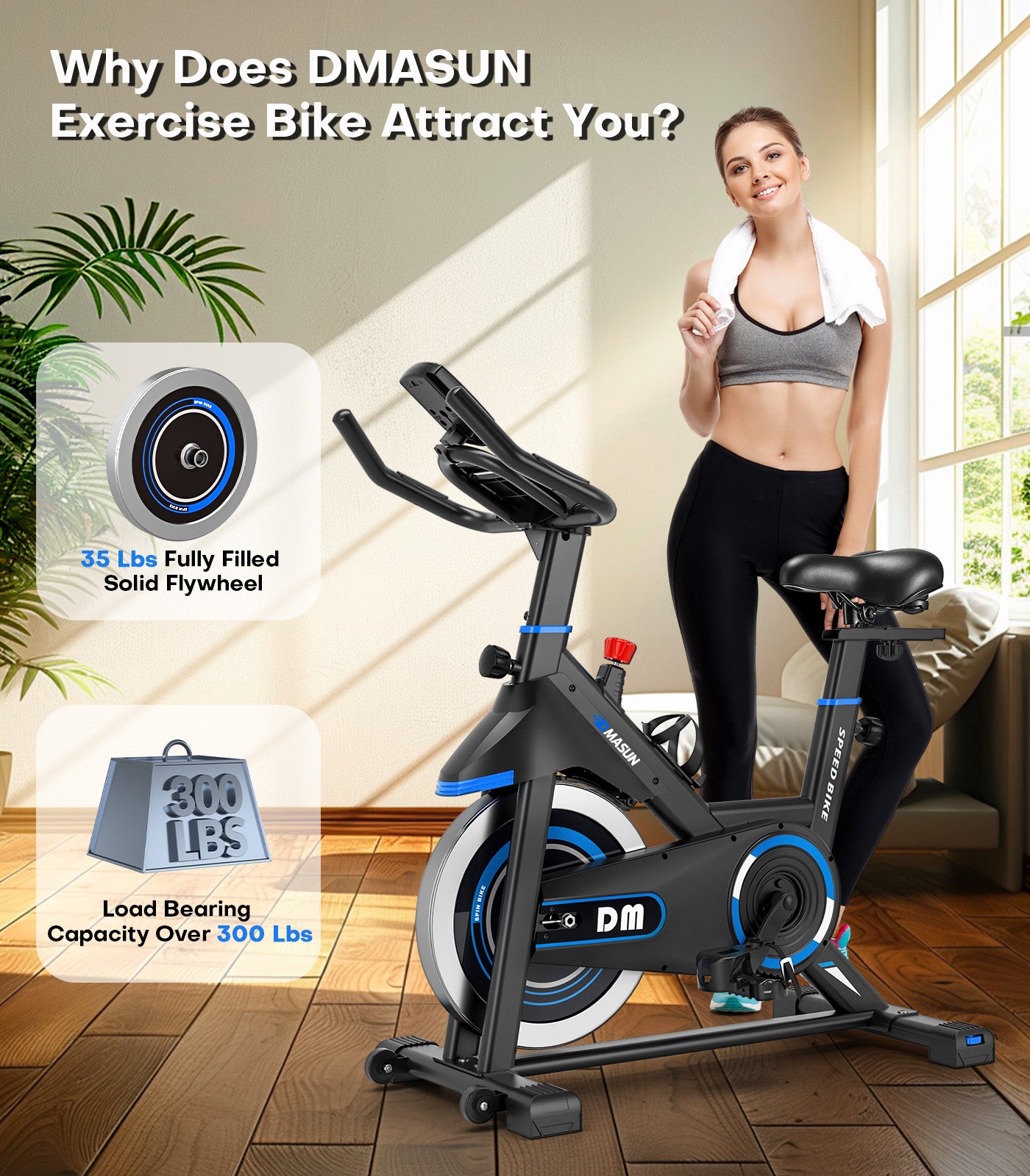 DMASUN Exercise Bike, Indoor Cycling Bike Stationary, Cycle Bike with Comfortable Seat Cushion, Digital Display with Pulse