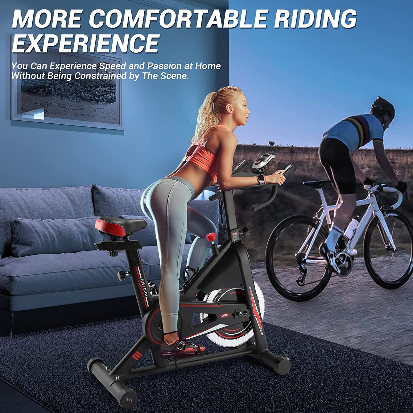 Exercise Bike, DMASUN Magnetic Resistance Pro Indoor Cycling Bike 350lbs Weight Capacity Stationary Bike, Comfortable Seat Cushion, Multi - grips Handlebar, Heavy Flywheel Upgraded Version