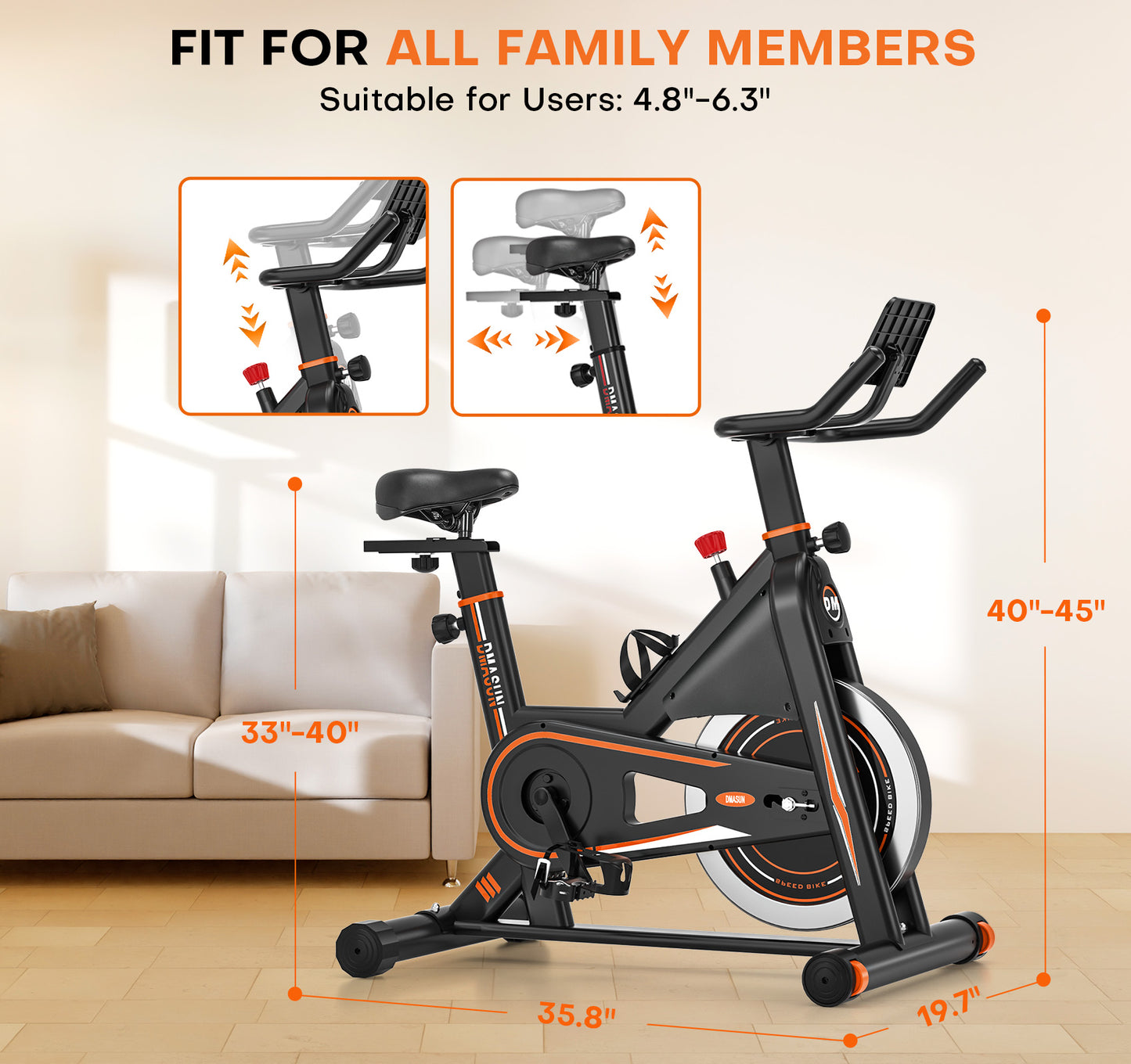 Exercise Bike, DMASUN Silent Magnetic Resistance 350 LB Capacity Stationary Bike for Home, App Compatible, Workout Bike with Solid Flywheel and Tablet Holder